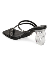 Black PU Diamante Embellished Clear Heel Mules (TC-SLC-V81-BLK)