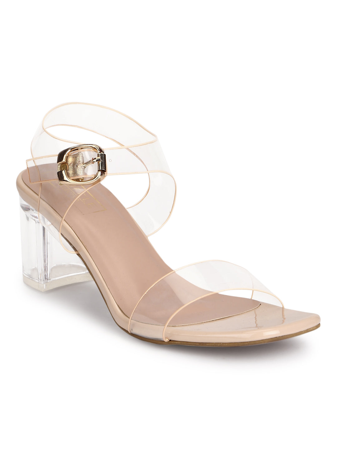 Nude Patent Perspex Clear Block Heel Sandals â Truffle Collection