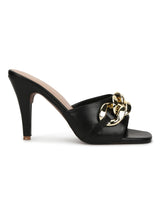 Black PU Gold Chained Stiletto Mules