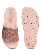 Gold PU Glitter Slides