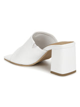 White PU Wide Strap Mules