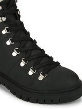 Black Nubuck Lace Up Faux Fur Ankle Boots