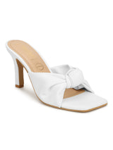 White PU Knotted Strap Stiletto Mules