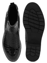 Black Croc Patent Studded Ankle Boots