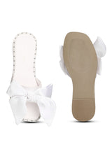 White Satin Fabric Bow Slip Ons