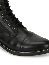 Black PU Lace Up High Ankle Men's Boots