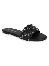 Black PU Braided Diamante Slip Ons (TC-ST-1215-BLK)
