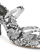 White PU Snake Pattern Strappy Stilettos