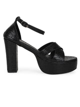 Black PU Croc Crossover Strap Platform Sandals (TC-SLC-V105-BLK)