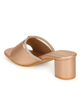 Rosegold PU Diamante Embellished Block Heel Mules (TC-SLC-N1117-RGLD)