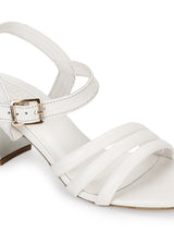 White PU Block Heel Sandals