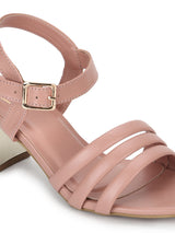 Nude Pink PU Block Heel Sandals