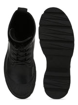 Black PU High Ankle Combat Boots (ROMALDO1)