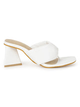 White PU Triangular Block Heel Mules (TC-SLC-B-75-WHT)