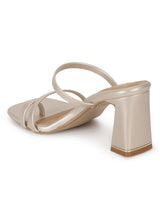 Champagne Gold PU Strappy Curved Block Heel Mules (TC-SLC-A6-GLD)