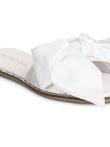 White Satin Fabric Bow Slip Ons