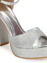 Silver Patent Glitter High Block Heel Sandals (TC-SLC-S8-SIL)