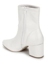 White PU Zip Up Block Heel Ankle Boots
