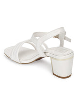 White PU Block Heel Sandals
