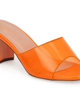 Neon Orange Patent Perspex Clear Strap Mules