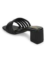 Black PU Block Heel Mules