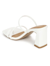 White PU Strappy Curved Block Heel Mules (TC-SLC-A6-WHT)