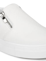 White PU Snake Pattern Side Zip Shoes
