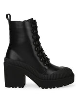 Black PU Lace Up Block Heel Ankle Boots