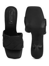 Black PU Woven Strap Mules