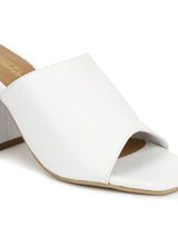 White PU Wide Strap Mules