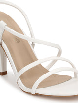 White PU Strappy Slip On Stilettos