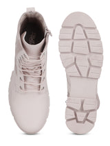 Putty PU Lace Up Side Patterned Ankle Boots (TC-ST-1190-PUTYPU)