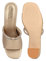 Gold PU Diamante Embellished Block Heel Mules (TC-SLC-N1117-GLD)