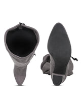 Grey Suede Block Heel Thigh High Boots