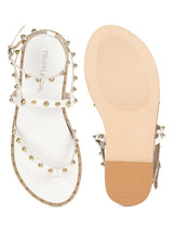 White PU Studded Flat Sandals (TC-ST-1209-WHT)