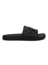 Black PU Braided Strap Slides