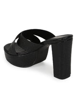 Black PU Croc Crossover Strap Platform Mules (TC-SLC-V102-BLK)