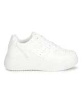 White PU Lace-Up Sneakers (TC-RS3433-WHT)