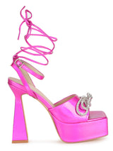 Fuchsia Lycra Lace-Up Block Sandals (TC-TB6-FUS)