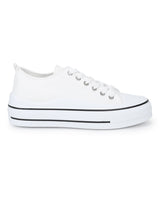 White Canvas Lace-Up Sneakers (TC-RS3486-WHT)