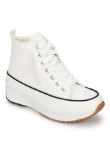 White Canvas Lace Up Sneakers (TC-RS3476-WHT)