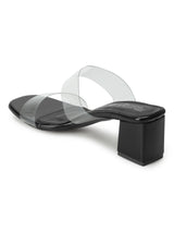 Black PU Slip On Mules With Clear Straps (TC-RLST19-BLK)