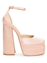 Champagne Satin Strappy Block Sandals (TC-GOWN1-CHAM)