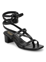 Black PU Lace-Up Block Sandals (TC-SLC-CR024-BLK)