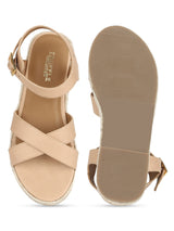 Natural Nude PU Criss Cross Straps Jute Sandals (TC-RLST11-NAT)