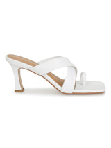 White PU Crossover Strap Solid Pattern Stiletto Mules (TC-SLC-A8-WHT)
