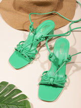 Green PU Lace-Up Block Sandals (TC-SLC-CR023-GRN)
