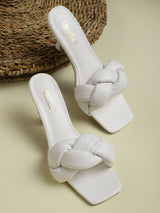 White PU Quilted Braid Strap Stiletto Mules (TC-ST-1237-WHTPU)