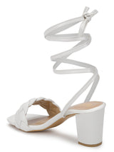 White PU Lace-Up Block Sandals (TC-SLC-CR022-WHT)