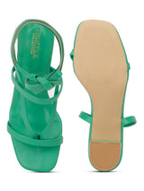 Green PU Lace-Up Block Sandals (TC-SLC-CR024-GRN)